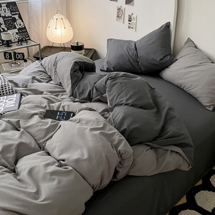 Ins Bedding Four-piece Set Naked Sleeping Pure Washed Cotton Bed Sheet Quilt Cover Bed Cover Student Dormitory Three-piece Set