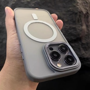 Алмазная линза с рисунком шлифовальной кожей подходит для iPhone16promax чехол для телефона магнитный всасывающий Apple 14 анти-падение защитный чехол