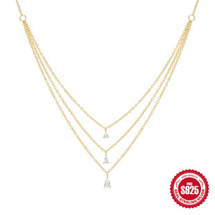 New S925 Sterling Silver High-grade Water Drop Diamond Three-layer Stacked Necklace Women's European and American Hot-selling Elegant All-match Clavicle Chain