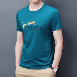 Young and Middle-aged New Cotton T-shirt Short-sleeved Men's Printed Leopard Crewneck Half-sleeved Casual Trendy Base Shirt T-shirt Top