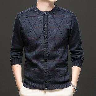 Winter Men's Sweater Korean Style Middle-aged and Young Knitted Sweater Pullover Crewneck Long-sleeved Knitted Long-sleeved Casual Sweater Trendy