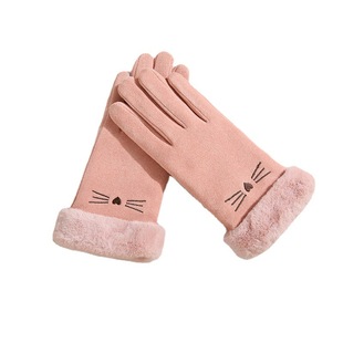 Women's Outdoor Warm Gloves Arctic Velvet Lined Autumn and Winter Velvet Self-heating Cat Hair Touch Screen Riding Gloves