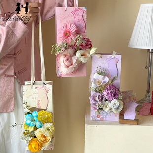 Mother's Day Gift Bag Flower Packaging Cheongsam Handbag Gift Packaging Hand Bag DIY Flower Shop Flower Bag