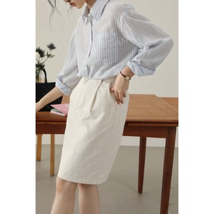 Refreshing Artistic Long Sleeve Linen Cotton Shirt 2024 New Spring and Summer Breathable Comfortable Blue and White Striped Shirt for Women