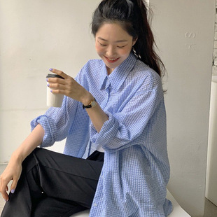 Blue Striped Collar Long Sleeve Shirt Women's Summer New Style Casual Sun Protection Shirt Coat Women