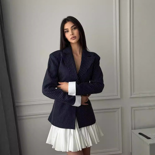 2024 autumn new you see Europe and America Amazon cross-border fashion striped printed lapel temperament commuter suit jacket