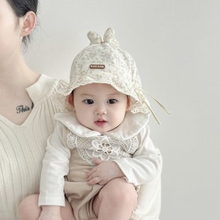 Korean version of children's fisherman hat 1-3 years old baby boys and girls cute ears bear basin hat spring and autumn children's sunscreen hat