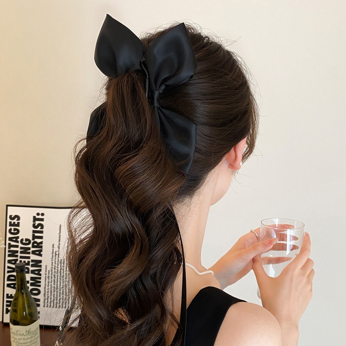 Korean-style ballet satin bow ribbon banana clip for women, sweet hairpin for the back of the head, sweet hair accessory
