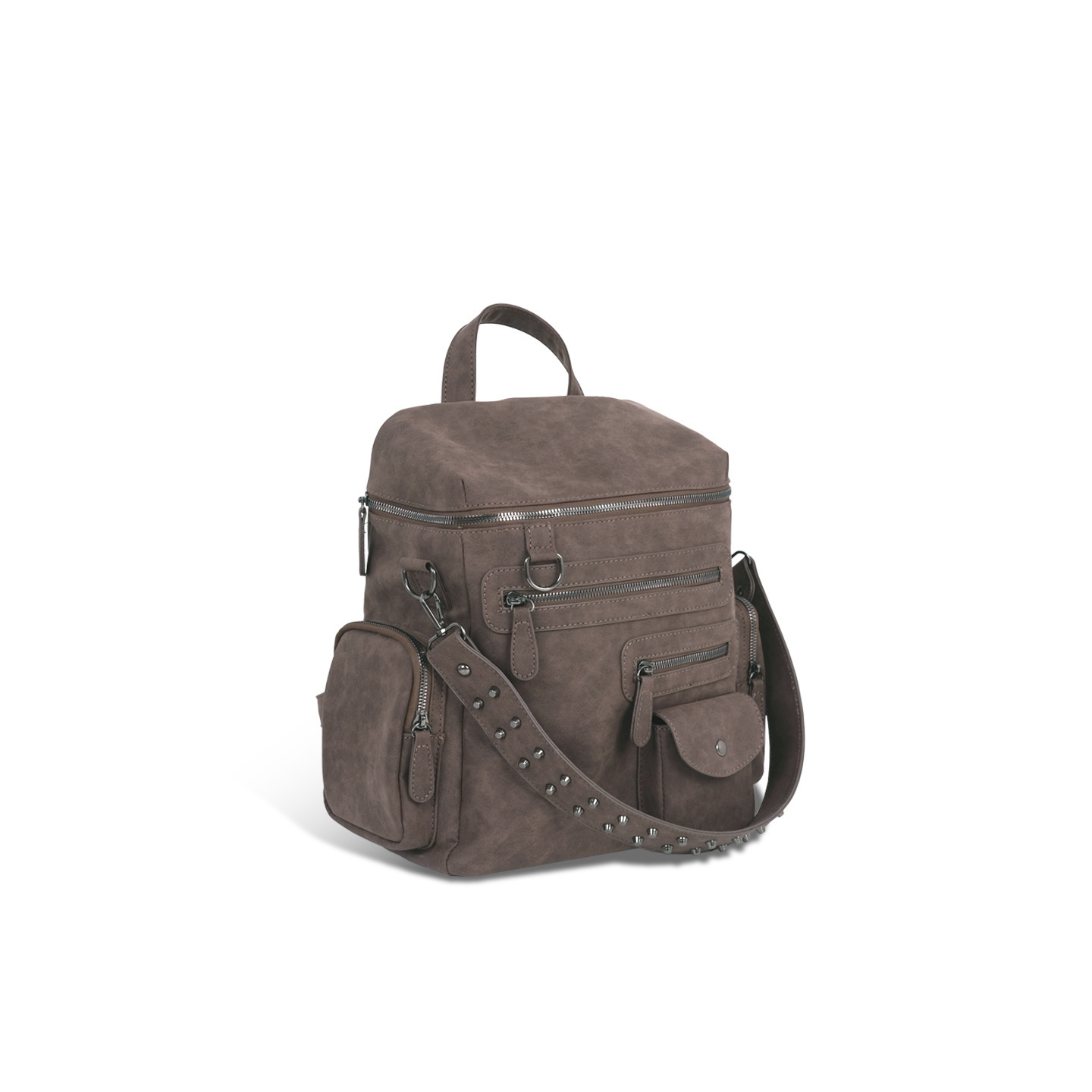 Single-shoulder multi-mouth beauty double-shoulder old hot girl zipper style Y2K motorcycle backpack with rivets and wide shoulder straps