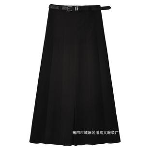 Factory Skirt Women's Summer A- line Small Mid-length Suit Skirt High Waist Slimming Draped Seasonal Long Skirt Grey