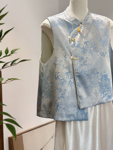 New Chinese-Style Bamboo Thin Versatile Fashion Elegant Brocade Jacquard Vest Women's Summer Tassel Pendant Top