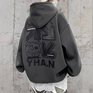 Hooded sweater men's 2023 spring and autumn new oversize American graffiti high street ruffian handsome tide thin coat