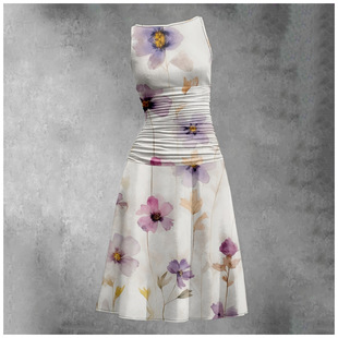 European and American Amazon New Round Neck Dress, Gentle and Sweet Style, Sleeveless Asymmetrical Skirt Printed Dress