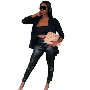 Amazon Women's New Leather Pants Fashion Simple Tight Slim-Fit Women's Trousers Yiwu Leggings XY385