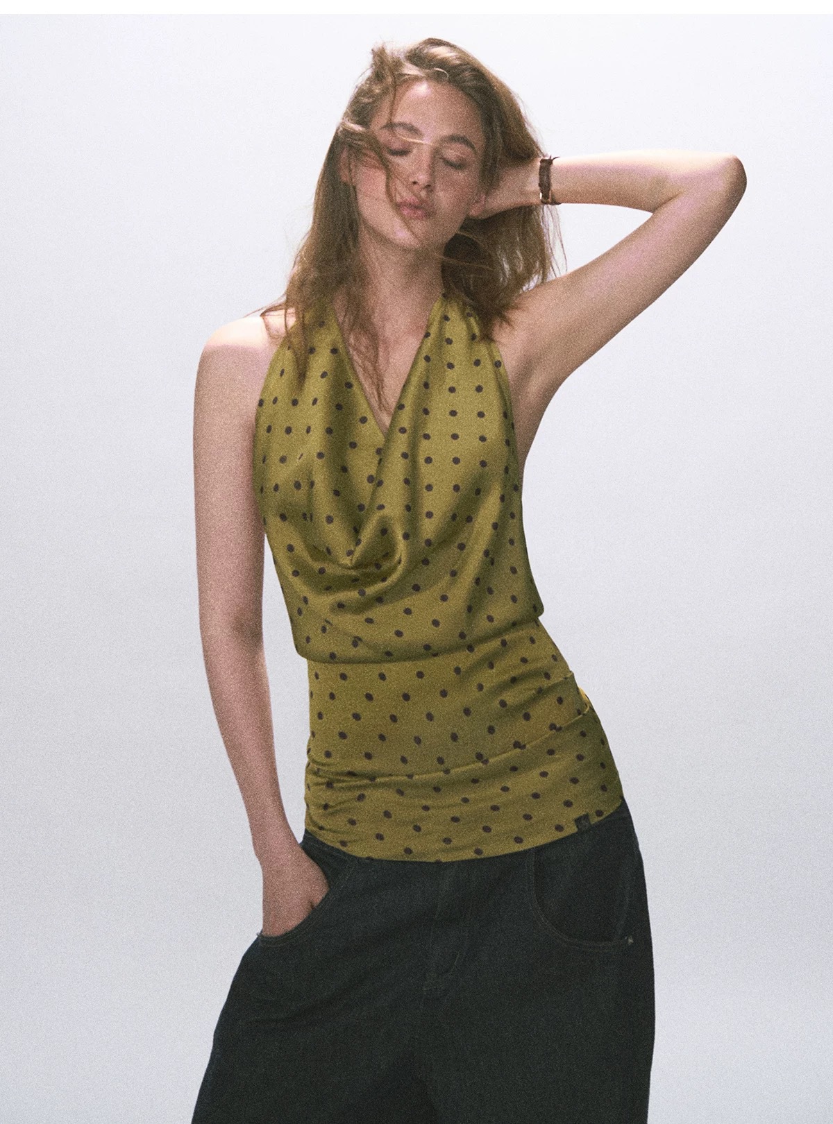 Andyet Ad1 Sleeveless Halter Neck Tank Top with Tie Back, Waist-Cinching, Vintage Style, Slimming, Backless Top for Summer