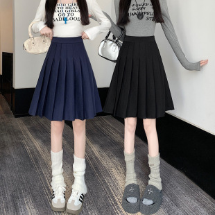 Mid-length Woolen Pleated Skirt Women's Skirt New Style Small A- line 2024 High Waist Slimming JK Skirt for Autumn and Winter