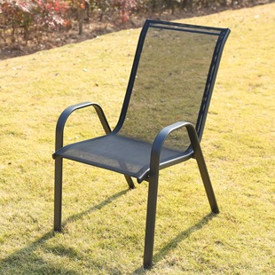 Outdoor Leisure Textilene Stack High Chair Outdoor Camping Style Courtyard Garden Chair Cafe High Back with Armrest Dining Table and Chairs