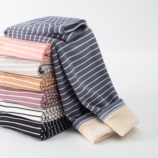 2024 Fall/Winter Children's fleece-lined Thickened Bottoming Warm Pants Striped Home Pants Pajamas for Boys and Girls