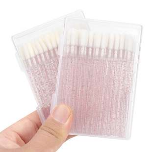 Wholesale disposable boxed lip brush crystal rod straight oblique head 50/box portable cleaning cotton swab beauty makeup brush