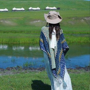 Summer Lijiang Retro Ethnic Style Shawl Women's Xinjiang Yunnan Tourism Outer Wear Cape Cape Coat Dual-use Scarf