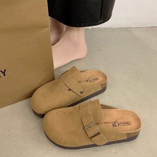 Thick Bottom Genuine Leather Birkan Shoes Women's 2024 New Style Outer Wear Thick Bottom Slippers Cork Birkan Summer Outer Wear Half Slippers