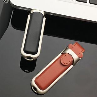 Company meeting steel edge leather case U disk 32GB business office gift USB enterprise lettering LOGO