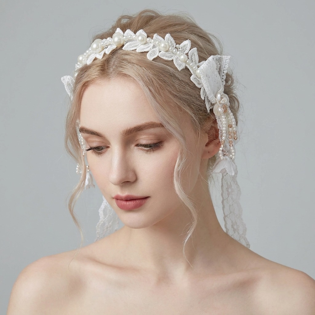 French Retro Lace Pearl Headband, Fabric Flower Tie, Bridal Headband, Light Wedding Dress, Travel Photography, Bridesmaid Styling