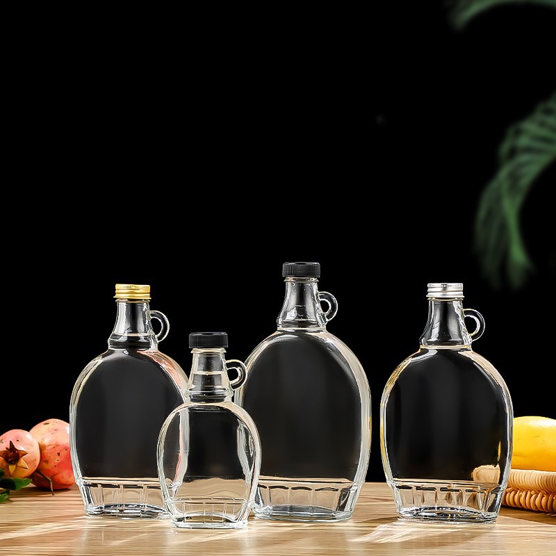 12 Ounce Glass Maple Syrup Bottles Loop Handle & Black Plastic Tamper Evident