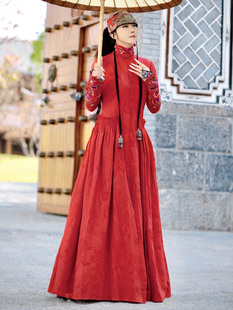 Yang Liping with the same button embroidered dress women's spring and summer new Chinese ethnic style temperament National style