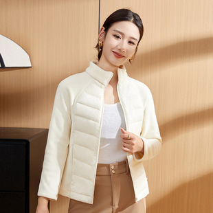 Sports Lightweight Short Down Jacket Women's 2024 Autumn and Winter Knitted Stitching Warm Collar Fitness Jacket All-match