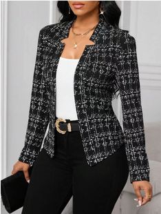2024 Autumn/Winter Amazon Cross-Border European and American Fashion Cardigan Slim Fit Chanel Style Elegant Plaid Blazer