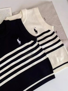 Children's Vest 2024 Autumn and Winter Boys and Girls Baby Knitted Vest Outfit Western Style Casual Striped Sweater New