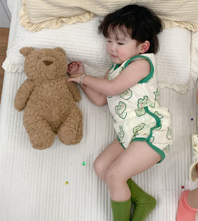 2023 Boys and Girls Children's Summer Lace Vest Thin Breathing Home Clothes Pajamas Set Air-conditioning Clothes