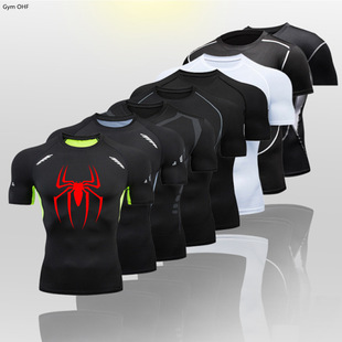 Spider cross-border manufacturers sell men's fitness tight T-shirt quick-drying high-stretch sports top undershirt