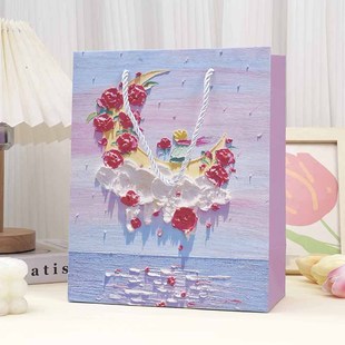 Creative oil painting style gift bag for men's and women's birthday bouquet exquisite portable hand gift packaging gift paper bag