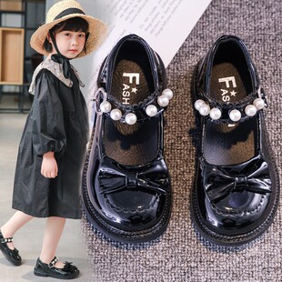 Girls Black Performance Shoes Large Children Soft Sole Non-slip Shoes Girls Princess Shoes Bow Mary Jane Shoes