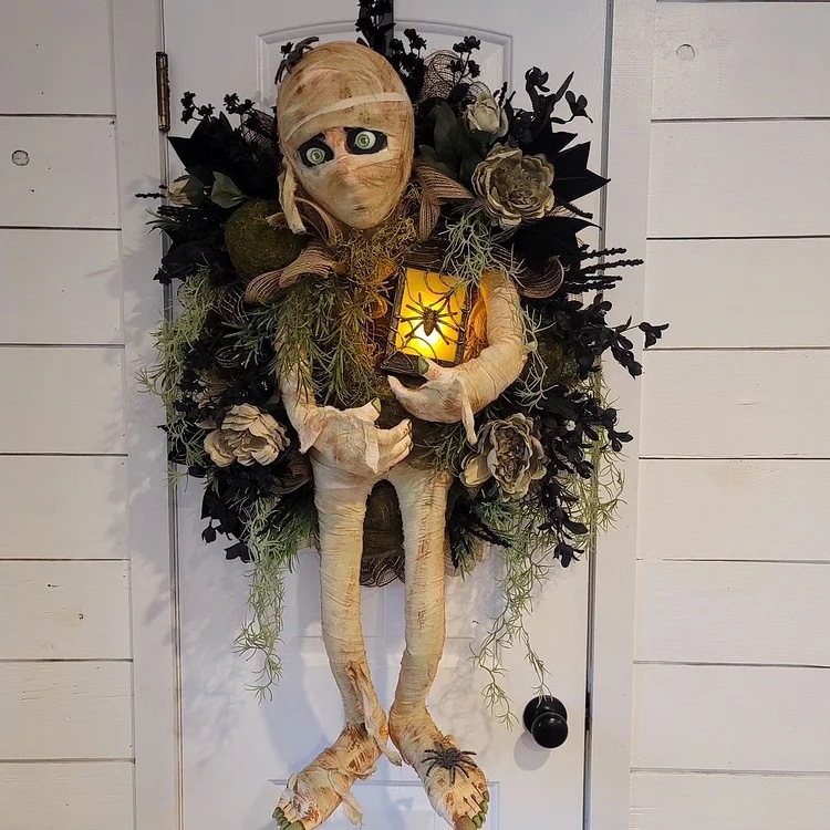 Mummy Halloween Wreath 2023 Halloween Door Decoration