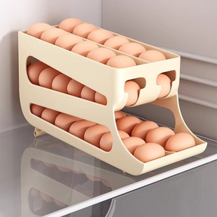 Popular rolling slide type egg storage box kitchen double row diagonal egg holder refrigerator side door finishing