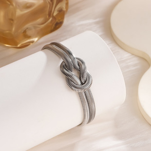 Qiao Jin Titanium Steel Couple Bracelet Necklace Valentine's Day Knot Snake Chain Necklace Handmade Knot Clavicle Chain Europe and America Cross Border