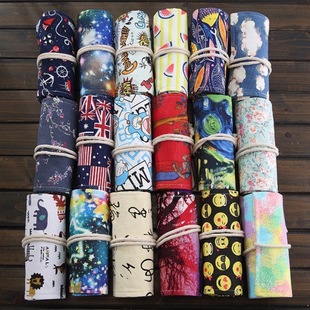Korean style handmade canvas pen curtain 36/48/72/108 hole large capacity pencil case for boys and girls color lead sketch stationery