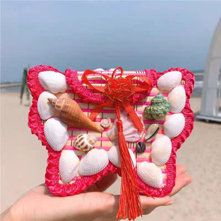 Natural Conch Shell Small Bag Round Bag Bamboo Woven Bag Crossbody Bag Hand Woven Gift Tourist Souvenir