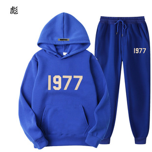New casual sweater pants suit double line FOG fashion high street loose fleece sweater suit 1977 letters