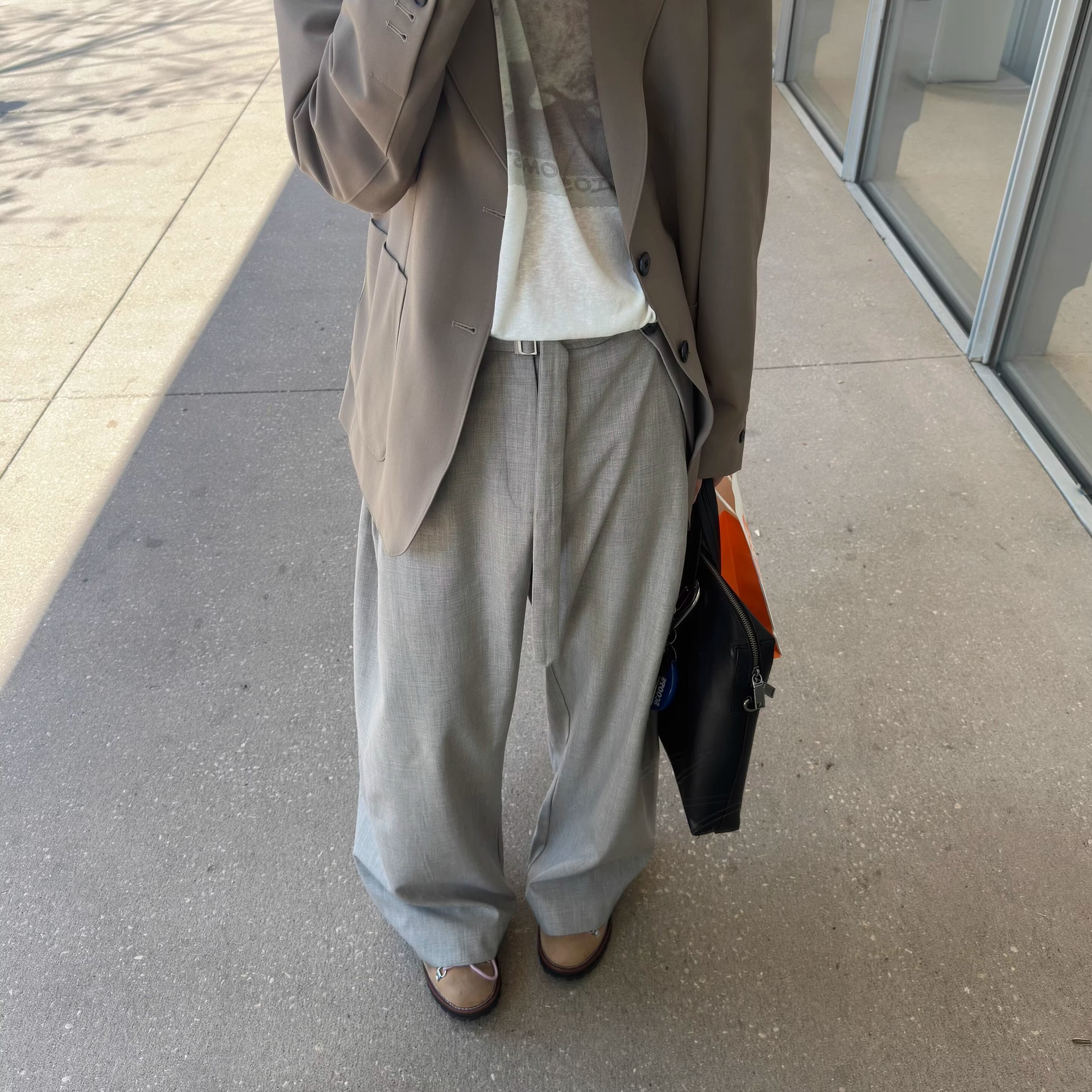 Old Money Style A-Line Drape Gray Scimitar Pants for Men, Summer Thin High-End Deconstructed High-Waisted Slimming Wide-Leg Pants