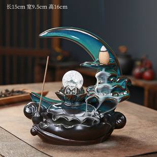 Cross-border Amazon backflow incense burner home indoor incense burner creative Blue Lotus Pond Moonlight decorative ceramic incense burner
