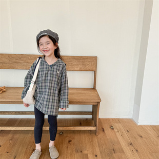 2024 Spring children's clothing new children's Korean linen cotton hooded shirt boys and girls spring shirt top 5065