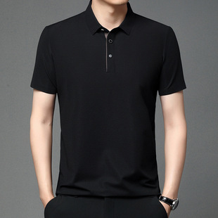 Traceless Ice Silk Polo Shirt Short-sleeved T-shirt Men's Summer Business Casual Stretch Breathable Father's Clothes Lar Top
