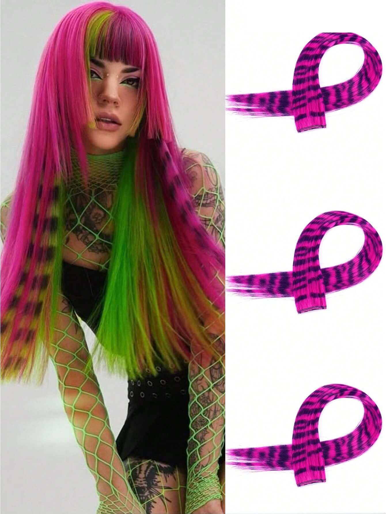 European and American Foreign Trade One-Card Seamless Hair Extensions Leopard Print Hair Pieces Highlighted Ear-Dyed Colorful Invisible Seamless Hair Pieces