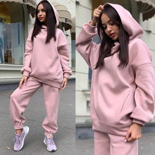 2023 Amazon ebay Best Selling European and American Autumn and Winter New Fashion Solid Color Hooded Sweat Casual Two-Piece Suit