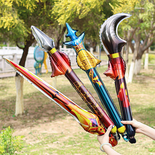 2025 New Stall Children's Inflatable Crescent Moon Knife Dragon Knife Balloon Boy's Hand-held Stick Strike Stick Push Toy