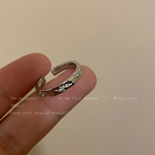 Silver Pigment Ring Zircon Open Ring Set Women's Cold Style Elegant Couple's Ring Fashion Personalized Finger Ring Fashion